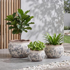 Geetery Ceramic Planter Pot 11 Inch Round Plant Pot, Floral, Grey, Large - Image 5