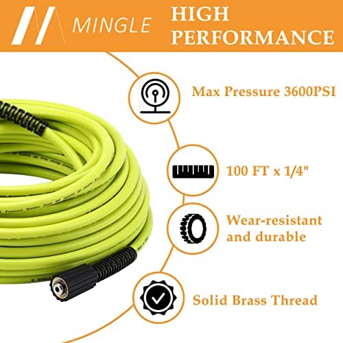 M MINGLE Pressure Washer Hose 100 FT x 1/4", M22 14mm Fittings, 3600 PSI - Image 2