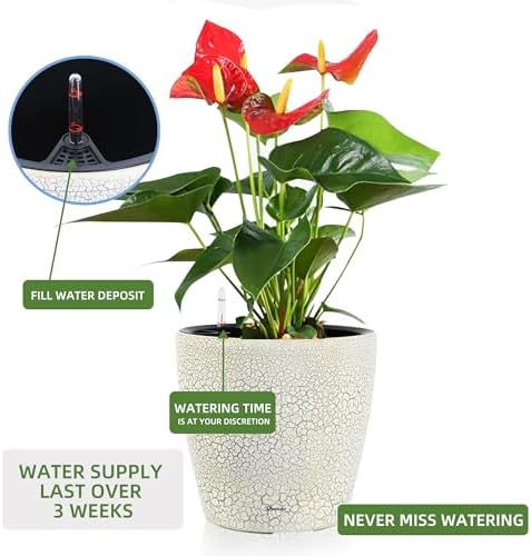 Dexceder 15x14 Self Watering Planter with Wheels (White Gold Crackle) - Image 5