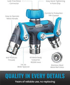 RAINPOINT 3 Way Hose Splitter, 100% Metal Heavy Duty Garden Hose Splitter With 1.9" Extra Long Handle & Individual Shut Off, 3/4 Inch GHT Thread Water Hose Connector For Outdoor Spigot Faucet (Blue) - Image 3
