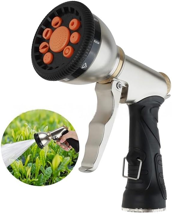 Heavy duty metal garden hose sprayer nozzles, 9 types of high pressure manual sprays, zinc alloy body, 3/4" standard connector, soft rubber grip - Image 4