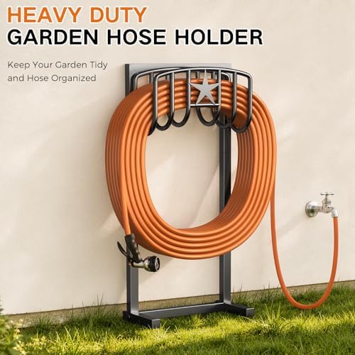 Garden Hose Holder, Heavy Duty Freestanding Metal Stand, 165FT Garden Hose Storage with 4-Spike Stable Base, Rustproof Water Hose Holder for Outdoor Yard Lawn Garden Black - Image 4