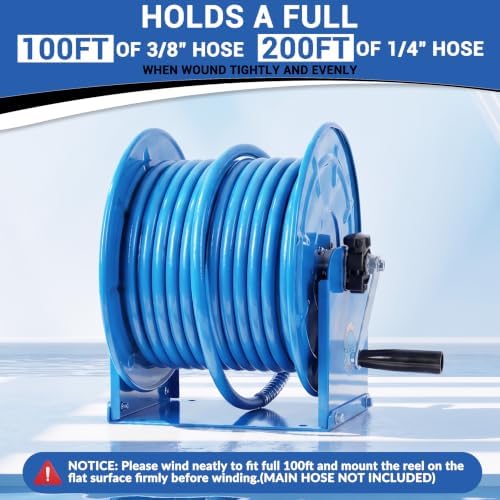 PWACCS Manual Pressure Washer Hose Reel 100FTx3/8", 200FTx1/4", 4 Adapters - Image 2