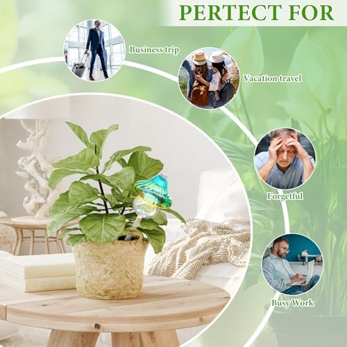 4 Pack Self Watering Globes for Plants, Automatic Plant Watering Bulbs with Mushroom Design, 11 oz Large Gradient Color Glass Plant Waterer Stakes for Indoor and Outdoor Plants, Vacation and Travel - Image 6