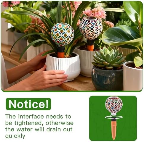 VOREEN Mosaic Plant Watering Globes with Terracotta Spikes, Decorative Glass Watering Globes for Potted Plants, Garden Accent & Thoughtful Gift, Set of 2 - Image 3