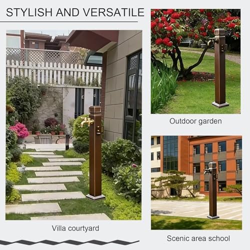 Vertical Square Water Column with Faucet, Decorative Garden Hose Stand, Floor-Mounted Dispenser Hydrant for Patio, Lawn & Backyard – Copper Red 2 - Image 6