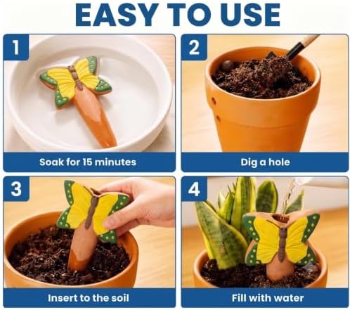 Butterfly Self Watering Spikes 4 Pack Terracotta Plant Stakes - Image 3