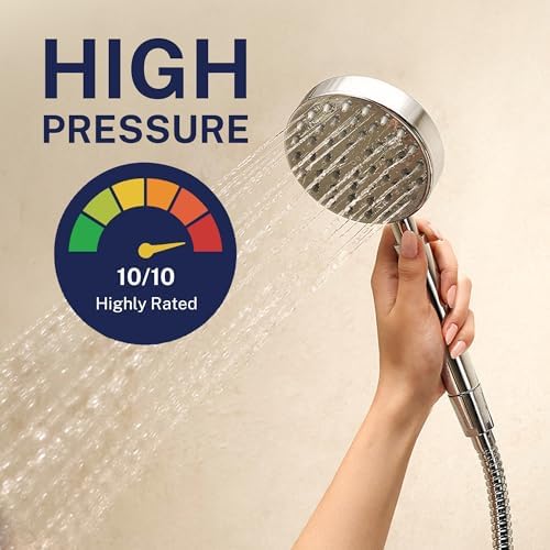 HammerHead Showers® Solid Metal Dual Shower Head Combo – BRUSHED GOLD – 8 Inch Rainfall High Flow Shower Head & Handheld Shower Head High Pressure with Hose 6ft - Hotel-Like Double Shower Heads - Image 4