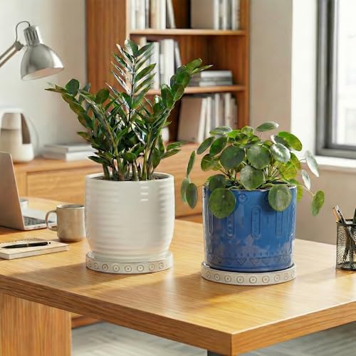 Eightpot 2 Pack Ceramic Plant Saucer, 7.5 Inch Plant Trays for Pots, Round Plant Plates to Catch Water for Indoor Outdoor, Modern Plant Dishes to Catch Water, Decorative Flower Pot Trays, Cream White - Image 3