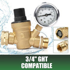 U.S. Solid 3/4 in GHT RV Water Pressure Regulator, Screwdriver-Adjustable Lead-Free Brass Valve with 0-160 psi Gauge and Inlet Filter, for RV Camper Trailer and Garden Hose - Image 2