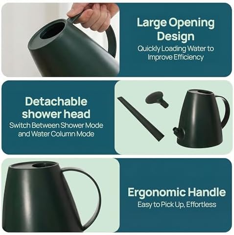 Modern 1.8 Liter Plastic Watering Can with Detachable Spout and Sprinkler Head, Designed for Controlled Pouring and Easy Handling, Green - Image 5
