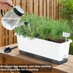 Window Box Planter 4 Packs, 17 Inches Rectangle Flower Pots with Drainage Holes & Trays, Pots for Vegetables, Herbs, Flowers, Garden Windowsill Balcony (White, 17 * 5.1 * 6 inch) - Image 2
