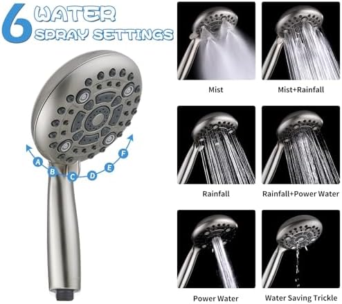 G-Promise High Pressure 6 Mode Hand Held Shower Head with Extra Long Hose - Image 4