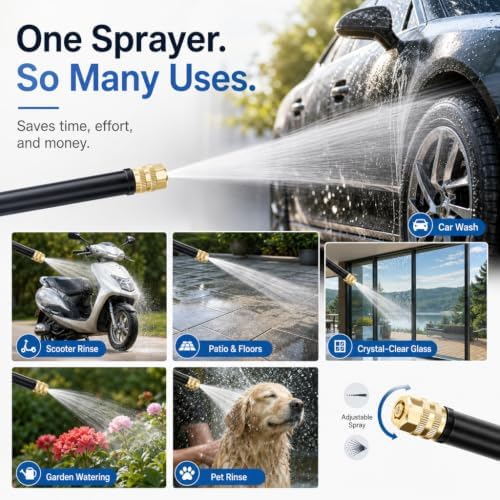 H2 Long Spray Gun + 3 Connectors, H2 Long Spray Gun Power Washer, Multifunctional Car Wash Tool, 360° Adjustable Nozzle, Portable High Pressure Water Sprayer, for Car Washing Patio Irrigation (#d) - Image 5