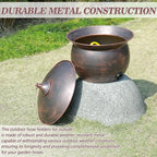 Metal Garden Hose Storage Pot,Vintage Copper Finish Hose Holder with Lid - Image 4