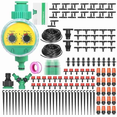 Garden Watering Kit Garden Irrigation Kit Plant Watering 40m DIY Drip Irrigation System with Water Control Nozzles Drippers Faucet Connectors for Lawn Patio Greenhouse (30m Tube & Timer) by Unknown