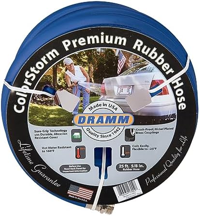 Dramm ColorStorm Premium Rubber Garden Hose – 50 ft Heavy Duty 5/8" Water Hose – Kink Resistant, Crush-Proof Nickel-Plated Couplings – Made in USA - Blue by DRAMM