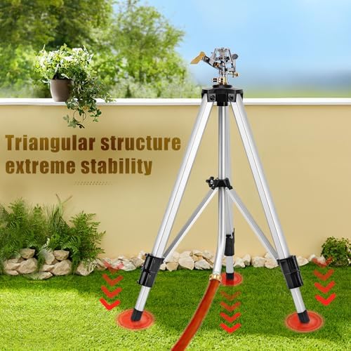 Heavy Duty Metal Tripod Sprinkler - Waters Up to 90 Ft, 50 Inch Tall, 360 Degree Rotation - Image 5