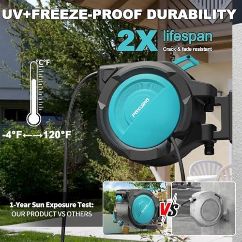 5/8" 75FT Retractable Garden Hose Reel - Heavy Duty Automatic Wall Mounted Hose Reel with 2026 Upgraded UV Resistant, 3/4" Brass Fitting, 10 Pattern Nozzle, 180° Swivel&Any Length Lock Slow Retraction - Image 4