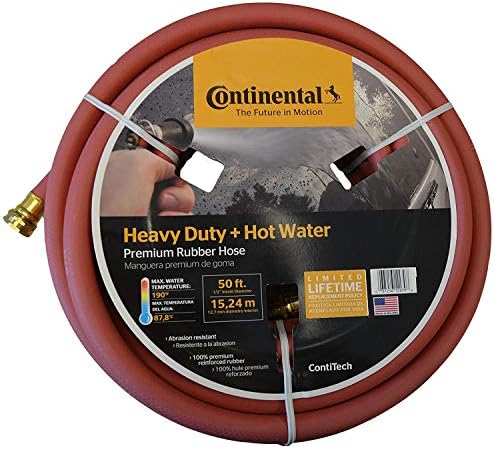 Continental ContiTech 20582672 Heavy Duty Hot Water Premium Rubber Hose, 5/8" ID, 50', MxF Brass 5/8" NPT Threads, Rubber, Red by Continental