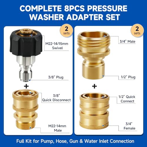 Pressure Washer Quick Connect Kit, 5000 PSI Brass Adapter Set - Image 2