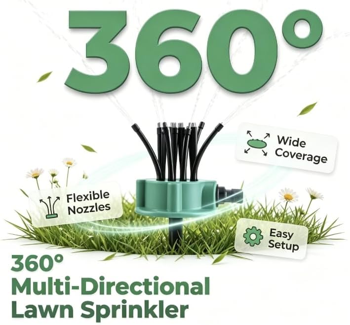 360° Coverage Rotating Lawn Sprinkler for Large Areas – Adjustable Water-Saving System with Durable Spike Base, Compatible with 1/2", 3/4" and 1" Garden Hoses (3PC+1/2"、3/4"、1 "Fit) - Image 5