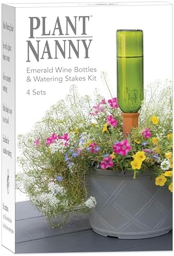 Plant Nanny Emerald Wine Bottles & Watering Stakes Kit by Plant+Nanny