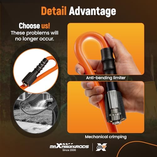 maXpeedingrods Sewer Jetter Kit for Pressure Washer 50FT, 5800PSI Drain Cleaner Hose 1/4 Inch NPT Corner, Rotating and Button Nose Sewer Jetting Nozzles with Spanner Waterproof Tape Pearl Corsage Pin - Image 3