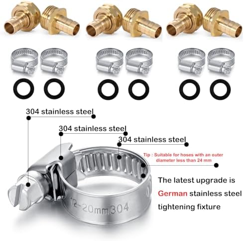 Garden Solid brass Hose Repair Connector with Clamps,Fit for Garden Hose Fitting,Male and Female Hose Fittings 10 Set (5/8"-10 Set) - Image 2