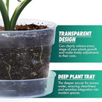 6 Inch Clear Plastic Plant Pot with Drainage Holes, Interlocking & Detachable Tray - Deep Saucer - Durable BPA-Free Plastic, Transparent Design, Raised Base for Airflow, Set of 24, 92-X-C-4 - Image 3