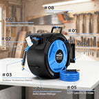 Retractable Air Hose Reel, 3/8" x 100 Ft Hybrid Hose Air Compressor Hose Reel with 6.5 Ft Lead-in Max 300 PSI, Air Hose with Any Length Lock, Automatic Rewind, 180° Swivel Bracket, Quick Coupler - Image 4