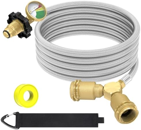 12FT Propane Hose with Propane Splitter 2 Way POL Tank Connector, Propane Y Splitter Adapter with Shut Off Valve, 2-Way LP Gas Adapter Tee Connector for 100lb Propane Tank,Heater,Camping Stove,Burner by GardenNow