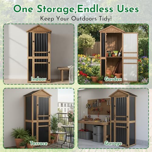 Ketive Outdoor Storage Cabinet Wooden Vertical Garden Tool Storage Shed - Image 6