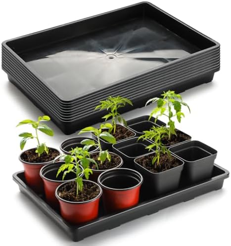 RooTrimmer 10 Pack Nursery Pots Trays (17"x11"x2"), Plastic Flat Seed Starter Trays, Durable Carrying Seedling Starter Tray, Reusable Tray for Planting and Collecting Drainage Water (Black) by RooTrimmer