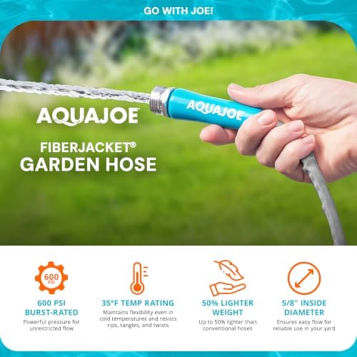Aqua Joe Xtreme FiberJacket Garden Hose, Lightweight and Kink-Resistant, Durable Fabric Hose with Metal Fittings, 600 PSI Max, 50' x 1/2" Diameter - Image 2