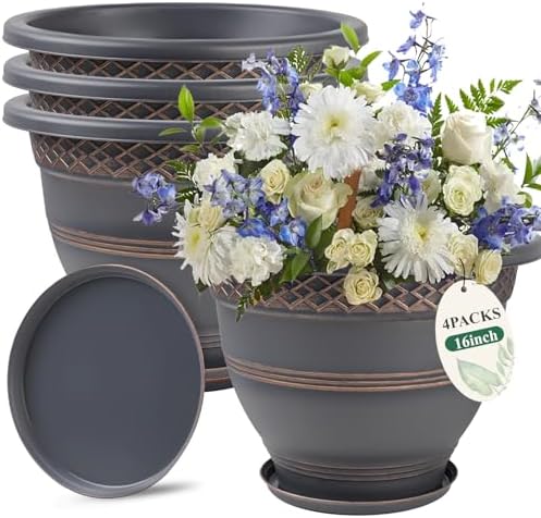 Usocik 16 Inch Outdoor Planters, 4 Pack, Copper Plaid by Usocik