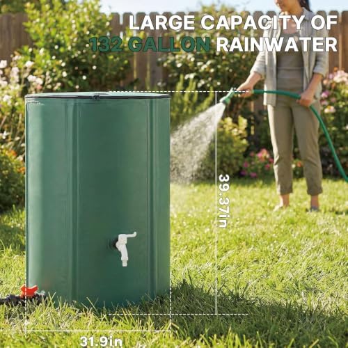 132 Gallon Collapsible Rain Barrel, 500L Water Tank with Spigot - Image 2