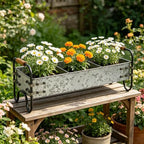 Rustic Galvanized Metal 3-Compartment Planter with Wood Handles, Vintage Style Succulent Herb Flower Pot for Indoor Outdoor Garden, Kitchen, Windowsill Decor - Image 5