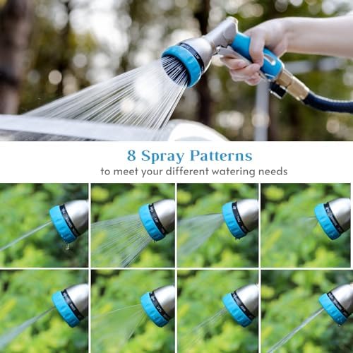 HOSUN Garden Hose Nozzle Sprayer Heavy Duty, 100% Metal Water Hose Nozzle with 8 Spray Patterns, High Pressure Hose Spray Nozzle with Non-Slip Grip for Watering Plant & Lawn, Washing Car & Pet, Blue - Image 4