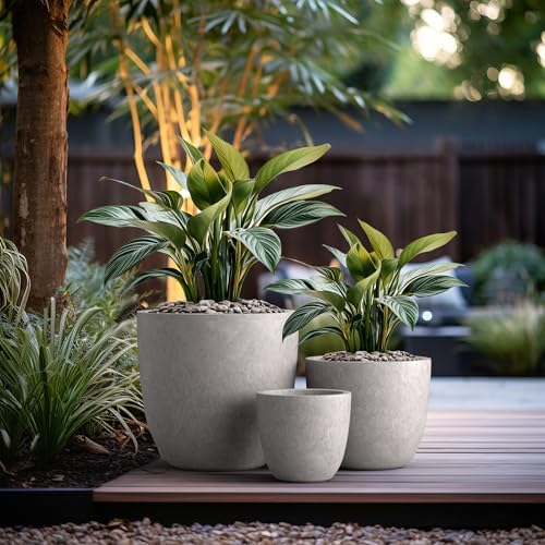 Kante Set of 3 CON Gray Concrete Bowl Planters 18" 14" 10" Dia - Image 6