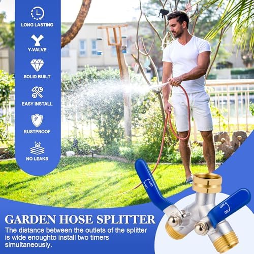 EJW Hose Splitter 2 Way, Garden Hose Splitters, Heavy Duty Faucet Splitter,Rv Brass Water Hose Y Splitter, Double Hose Connector, Spigot Splitter, Two Way Hose Manifold Valve 3/4 Inch GHT Thread. - Image 5