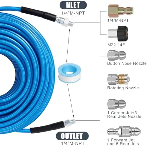 150FT 1/4-In Sewer Jetter Kit, 5800 PSI Pressure Washer Drain Cleaner Hose - Image 2