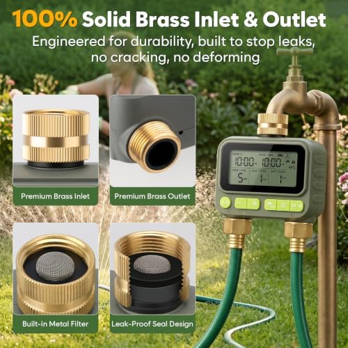 2 Zone Water Timer with Brass Inlet Outlet, Sprinkler Timer for Garden Hose - Image 3