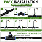 Garden Misting Nozzle Tee System - 10 Pcs Watering Kit for Greenhouse Humidification, Removable Atomizers for Easy Cleaning, Water-Saving Cooling Solution (10m/32.8ft) - Image 6