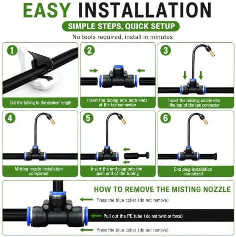 12 Pack Garden Misting System Nozzle Kit - Omnidirectional Atomizer for Greenhouse Humidification, Water Saving, Easy Clean, Cooling - 20m/65.6ft Watering Solution - Image 6