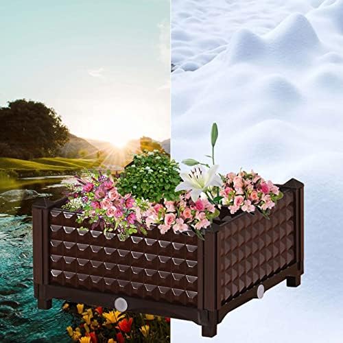 YSUEFIJO Raised Garden Bed Outdoor, Elevated Plastic Planter Box, Garden Grow Box Patio Gardening Planter Box, with Water Design & Drainage Holes, for Flower Vegetable Herbs - Image 3