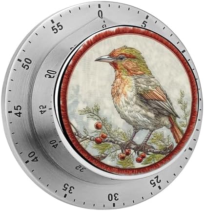 Mechanical Kitchen Timers for Cooking,Embroidery Bird Printed 60 Minute Magnetic Countdown Timer,Cute Cooking Timers with Alarm,Stainless Steel Time Timer Manual No Batteries Required by Unknown