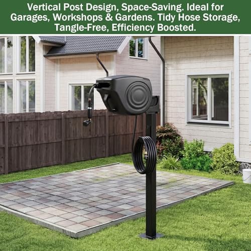 33 Inch Retractable Hose Reel Mounting Post with Multi-functional Hook Heavy Duty Vertical Stand for Garden Outdoor - Image 6