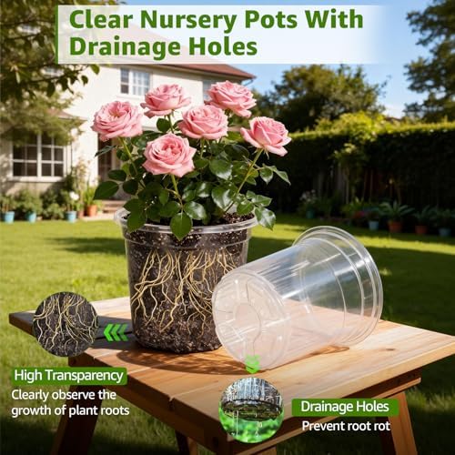 MIXC Clear Nursery Pots with Drainage Holes and Saucers, 12Inch, 12Pack - Image 4