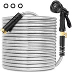 Stainless Steel Garden Hose 100FT, Stainless Steel Heavy Duty Water Hose With 10 Function Nozzle, No-Kink, Tough & Flexible, Sturdy and Lightweight, Rust Proof for Yard, Outdoor by Unknown